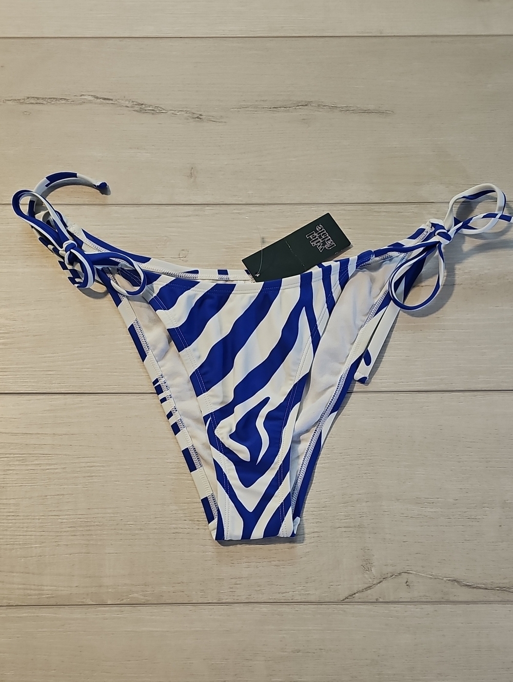 Wild Fable Women's M Blue & White Zebra-Print Side-Tie Bikini Bottoms